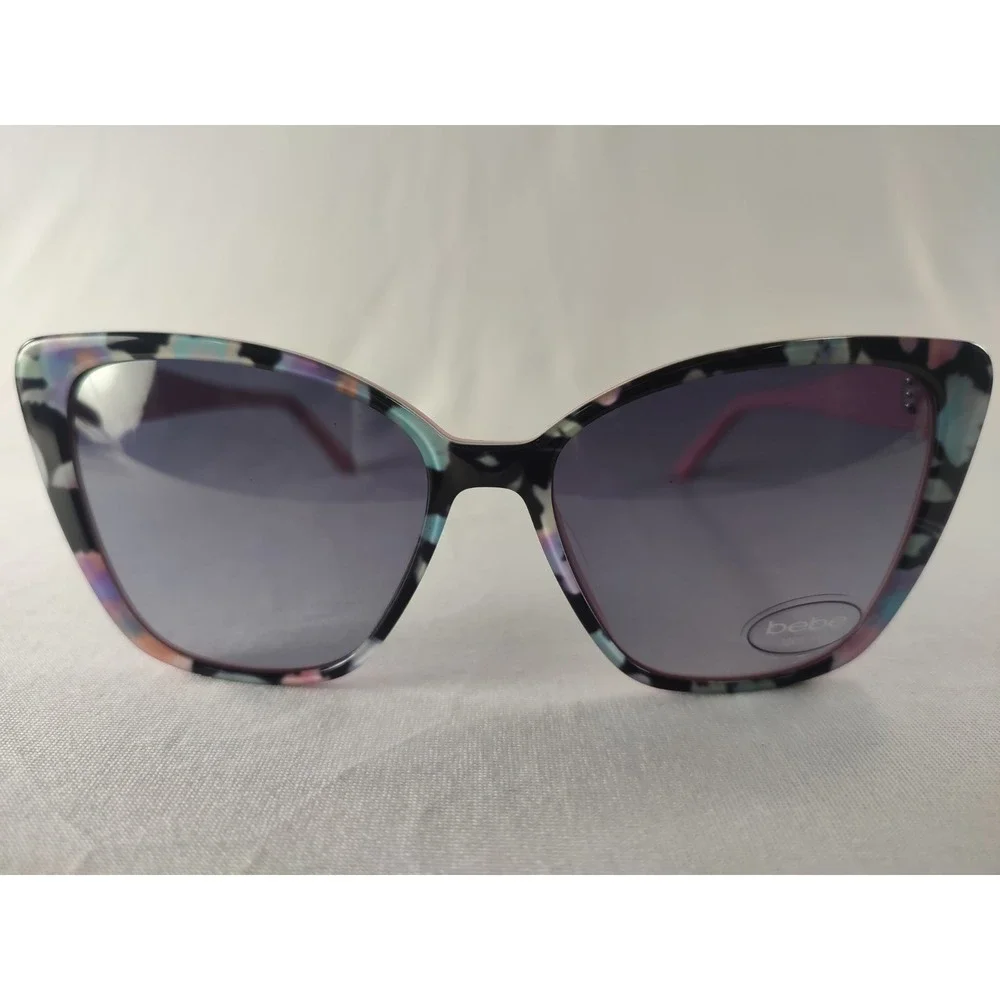 Bebe BB7238 Sunglasses Jet Floral Pink Cat Eye Crystal Accent 55-15-135 NIB